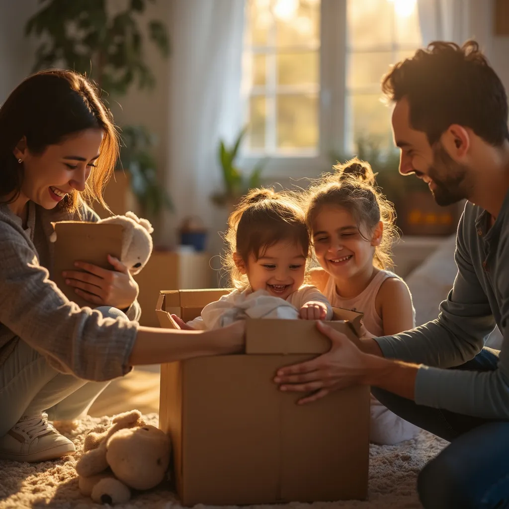 Familia recibiendo un paquete